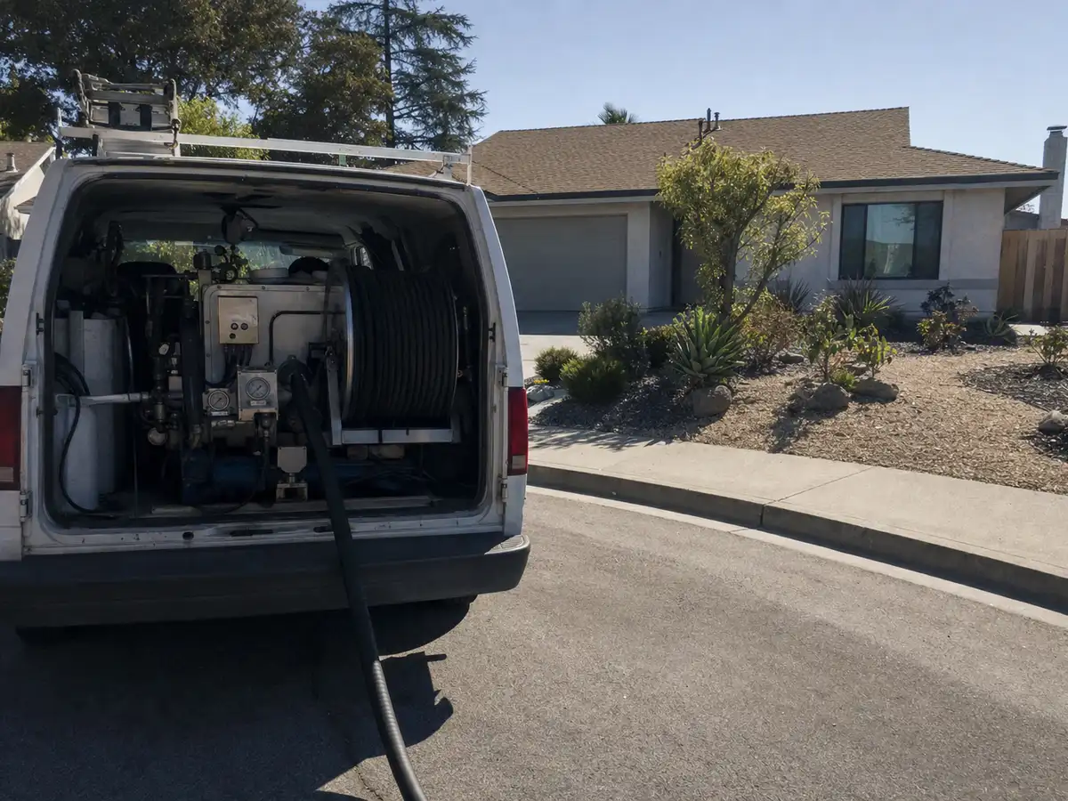 Service van arriving on a Pasadena, CA street — local same-day coverage